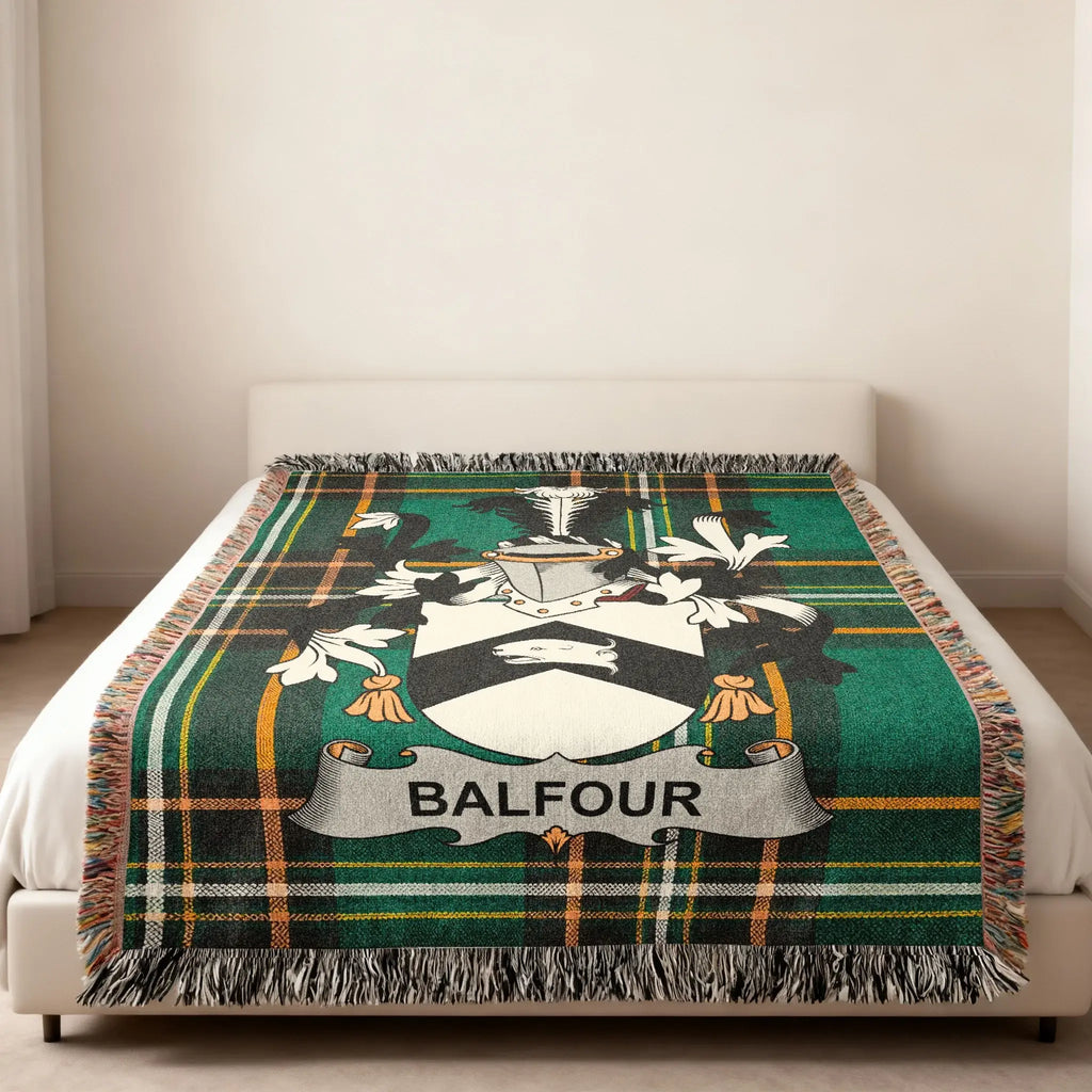 Balfour Clan Crest Green Plaid Throw Blanket product type