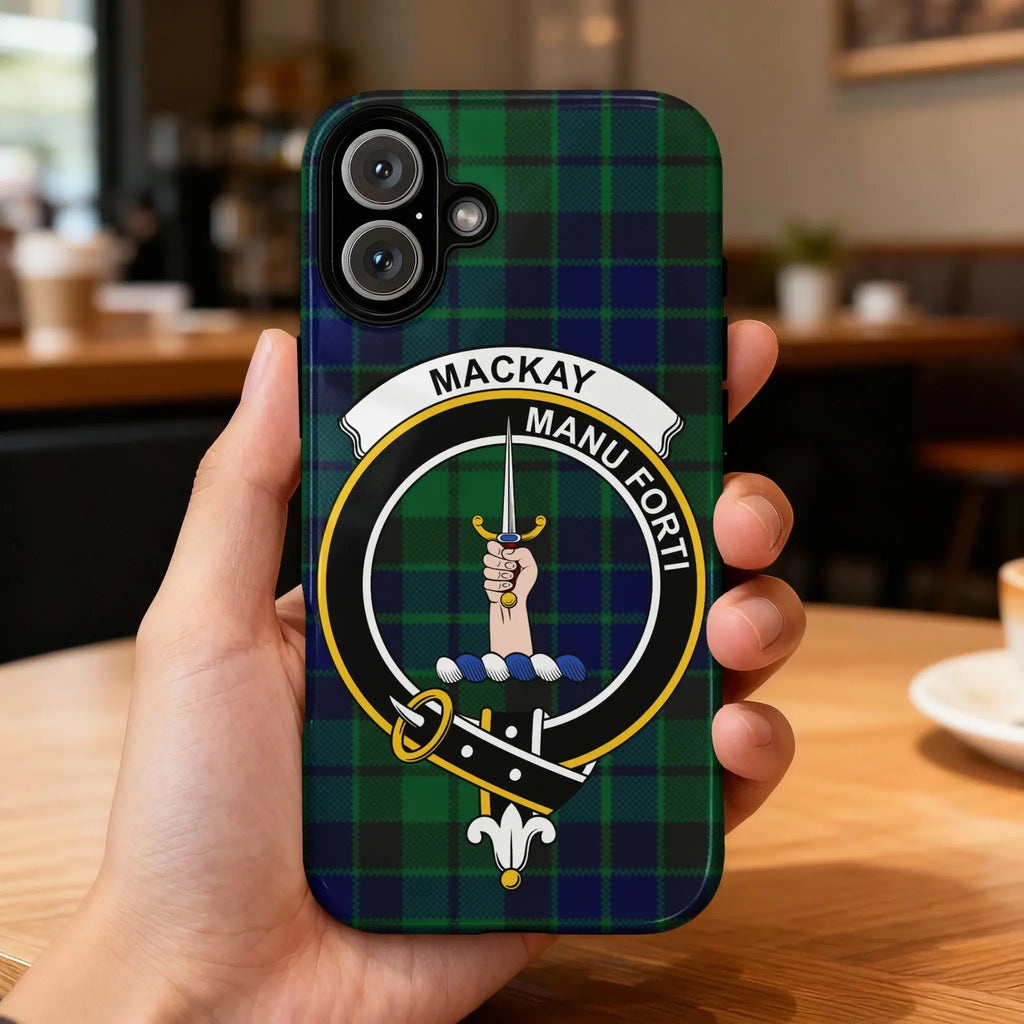 MacKay Manu Forti clan crest smartphone phone case — edge-to-edge tartan plaid design