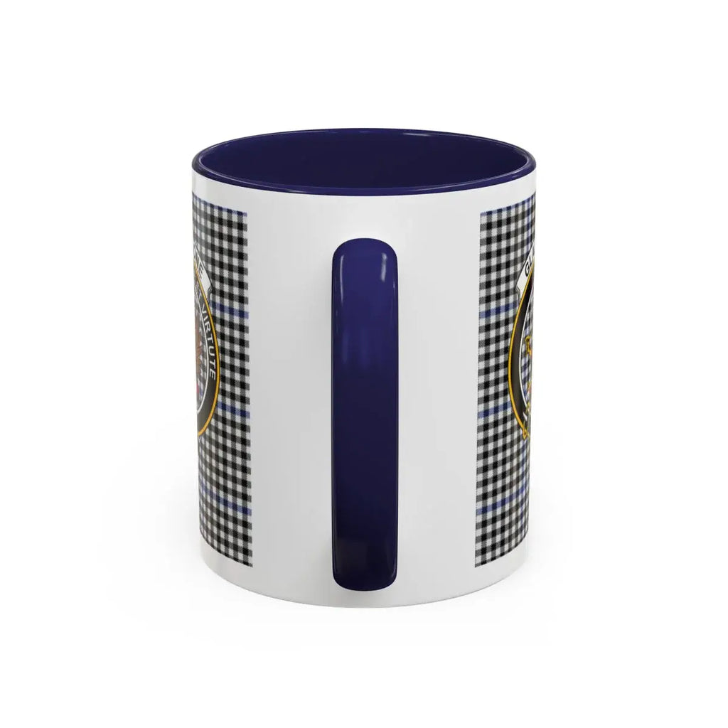 Checkered Design Blue Handle Coffee Mug