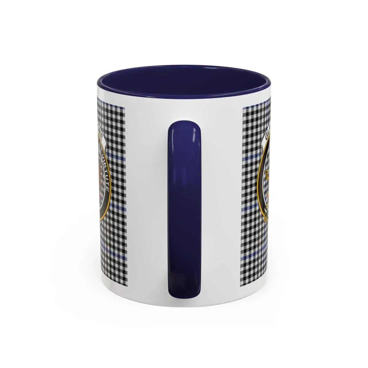 Checkered Design Blue Handle Coffee Mug