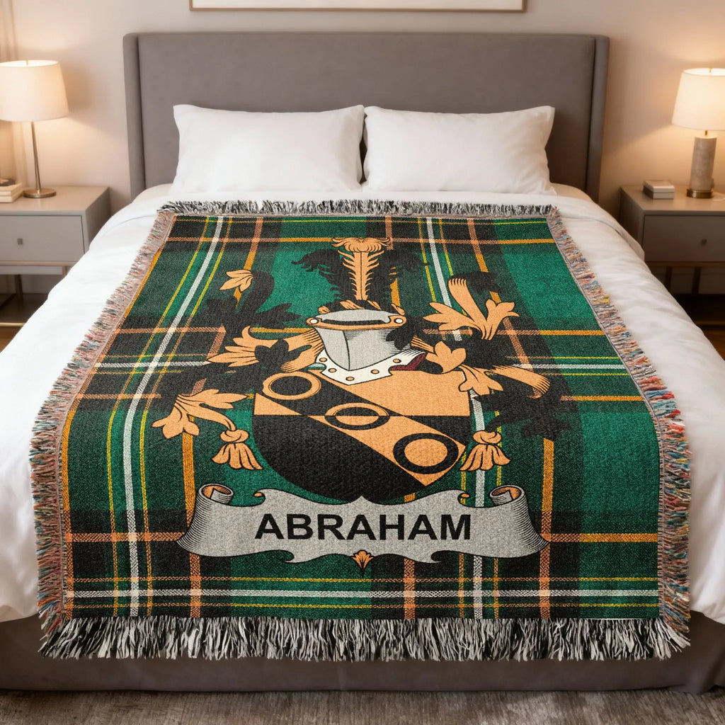 Abraham Irish heritage woven blanket with Irish National Tartan in premium cotton