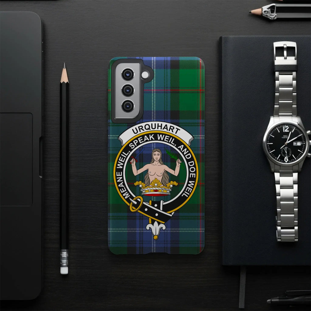 Urquhart tartan phone case with clan crest design — Samsung variant