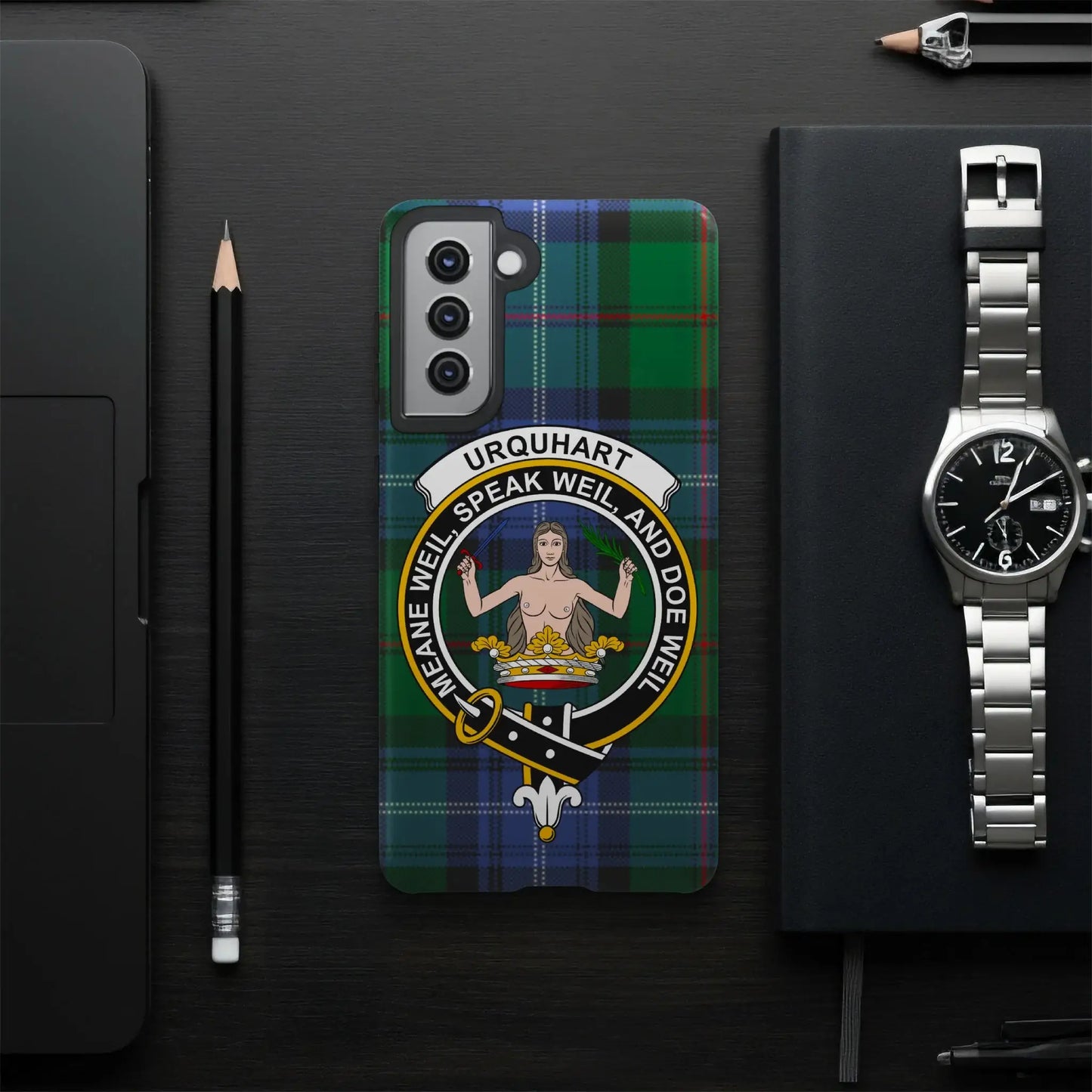 Urquhart Tartan Phone Case with Clan Crest Design