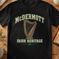 McDermott Irish Heritage black Gildan 64000 T-shirt with Celtic harp design