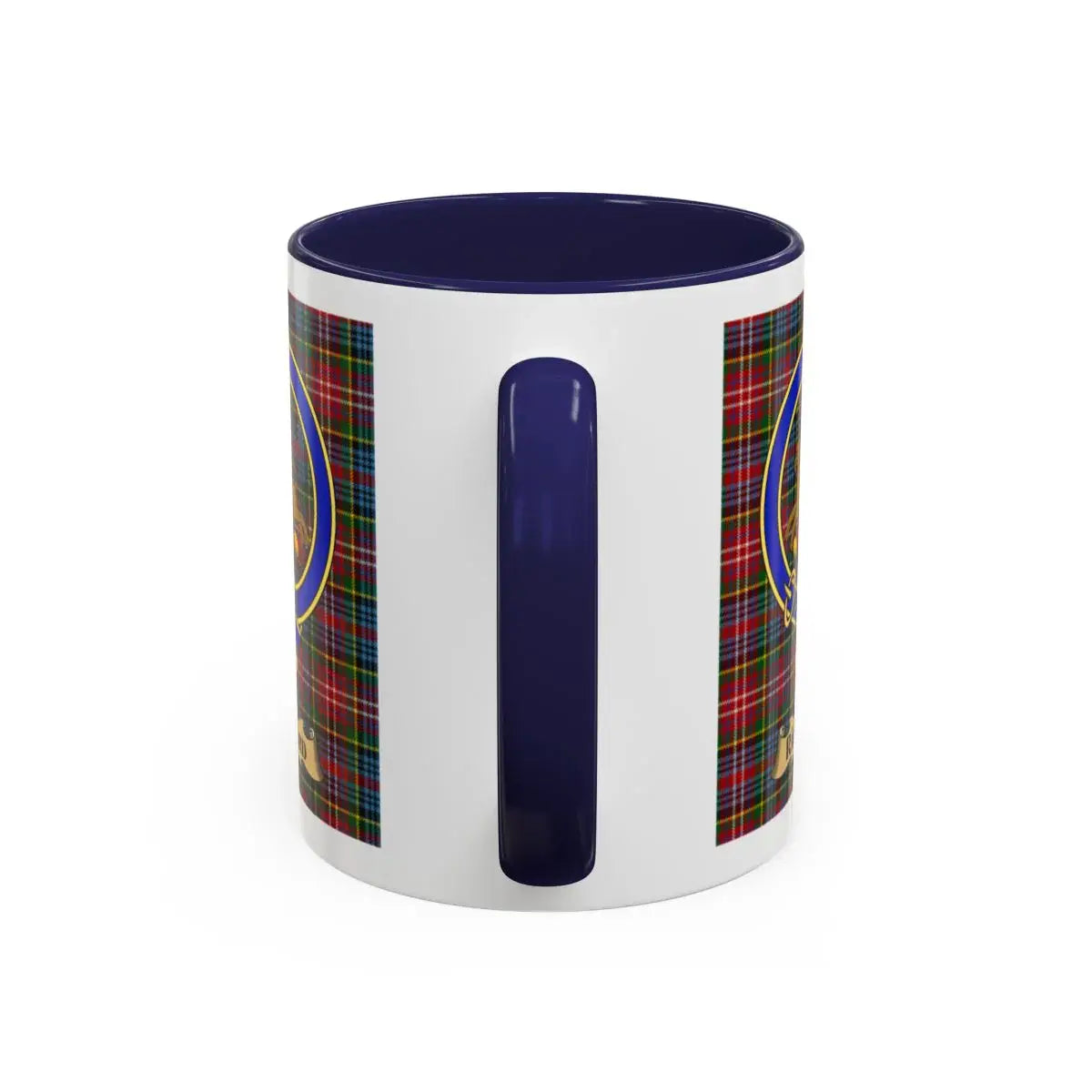 Custom Plaid and Emblem Design Coffee Mug