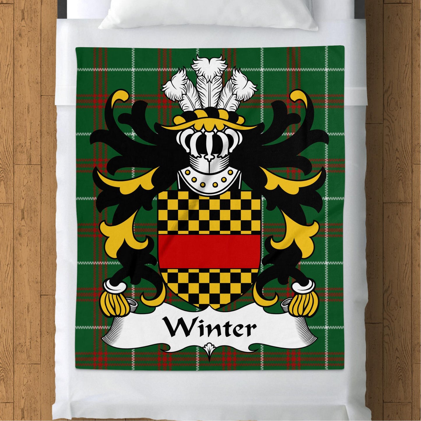 Winter Welsh Surname Coat of Arms Tartan Background Blanket - Living Stone Gifts