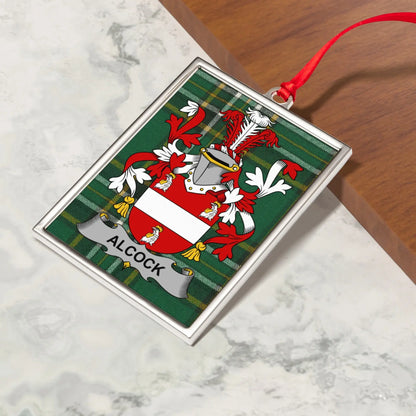 Alcock Family Crest Plaid Background Ornament product