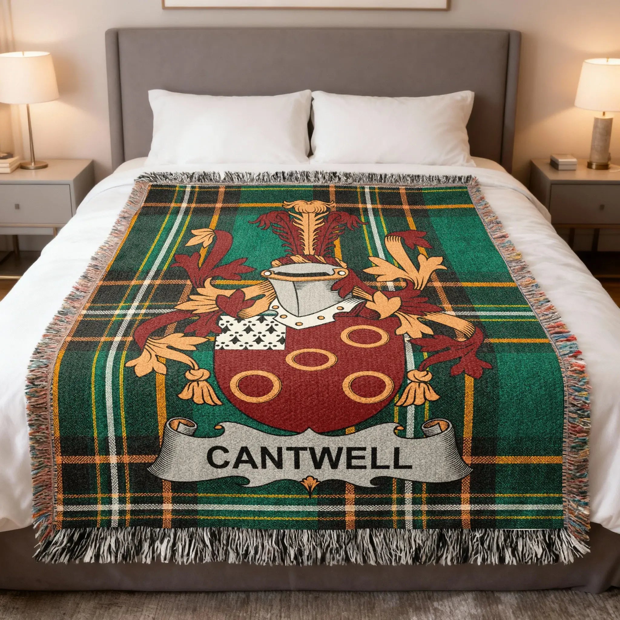 Cantwell Family Crest Green Tartan Throw product type