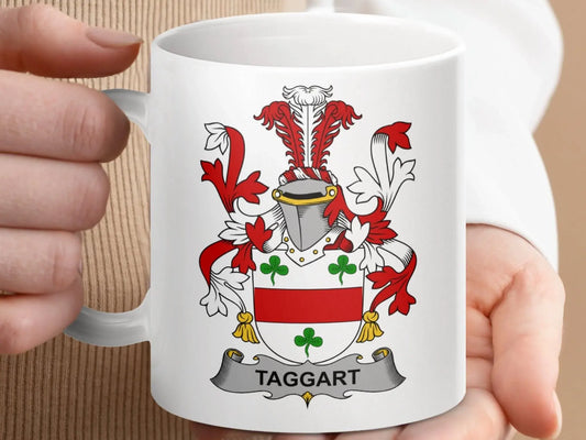 Taggart Family Crest Coat of Arms Shield Mug - Celtic Ancestry Gifts