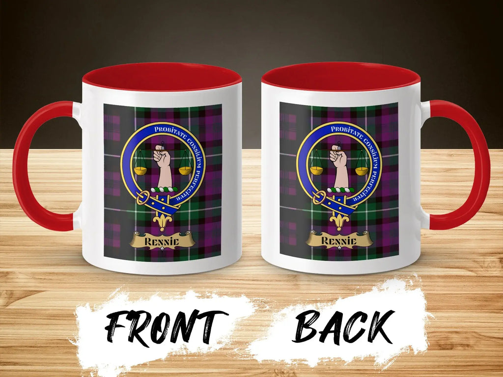 Personalized Rennie Clan Crest Tartan Mug Gift