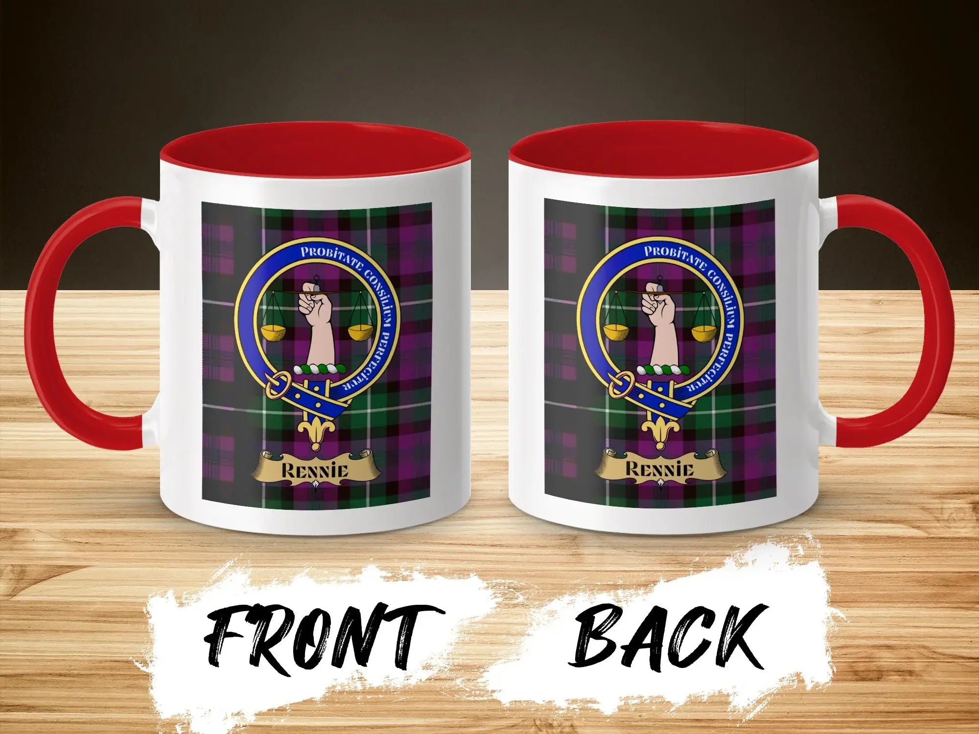 Personalized Rennie Clan Crest Tartan Mug Gift
