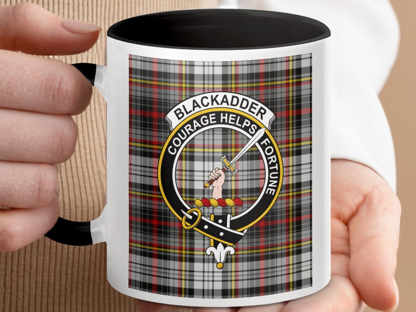 Blackadder Courage Helps Fortune Plaid Pattern Mug