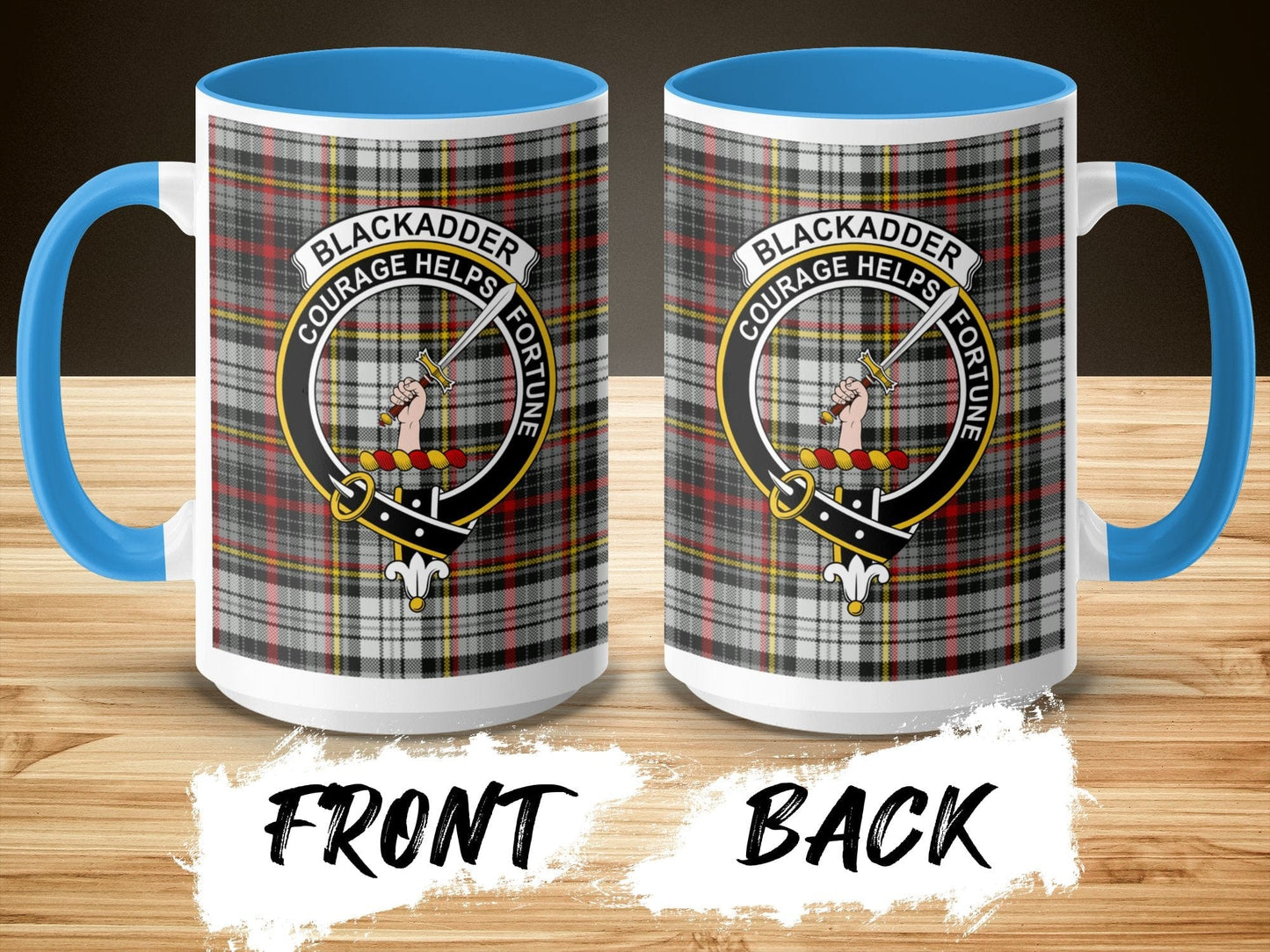 Blackadder Courage Helps Fortune Plaid Pattern Mug