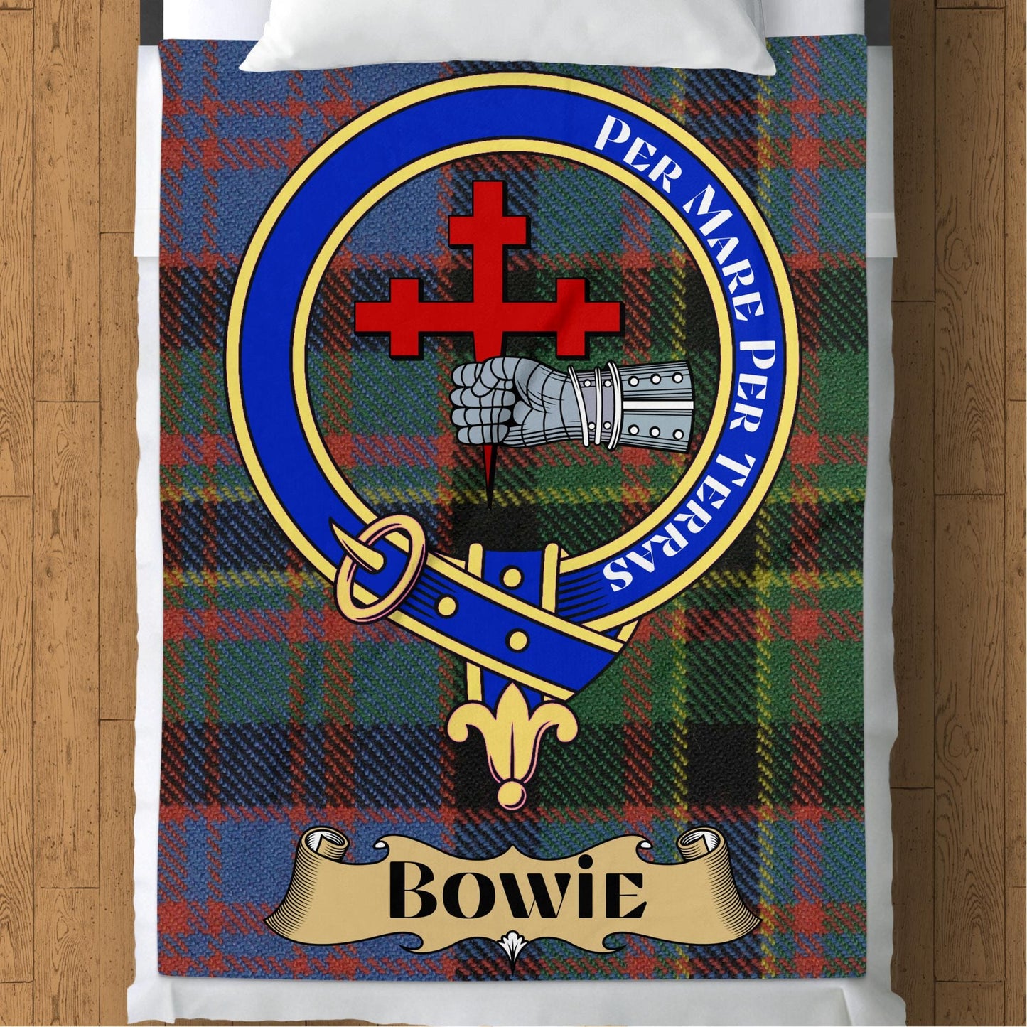 Blankets (Arctic Fleece Blanket (60" x 80")) - / 60" x 80" Scottish Clan Bowie Crest Tartan Throw Blanket