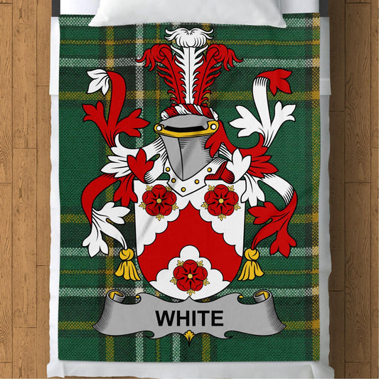 Blankets (Arctic Fleece Blanket (60" x 80")) - / 60" x 80" White Surname Irish Tartan Crest Throw Blanket