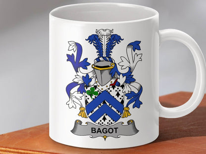 Bagot Irish Surname Family Crest Coat of Arms Mug - Celtic Ancestry Gifts
