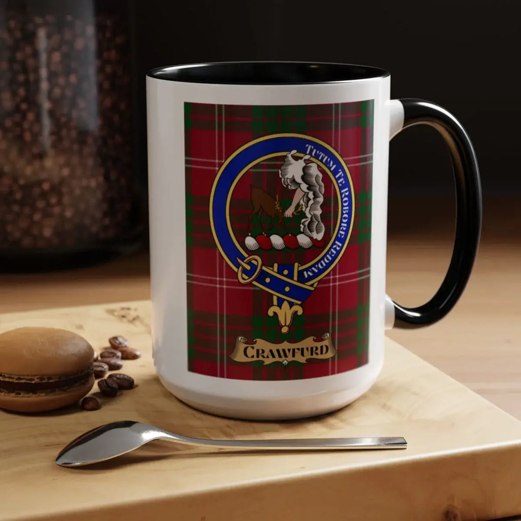 Crawfurd Clan Tartan Mug With Family Crest Design