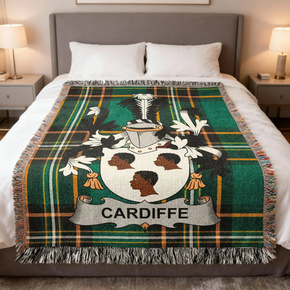 Cardiffe Family Crest Green Plaid Fringe Throw product type