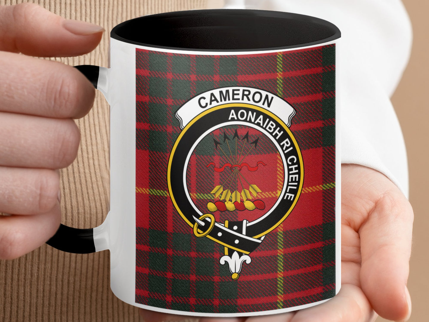 Clan Cameron Scottish Tartan Crest with Motto Mug - Living Stone Gifts