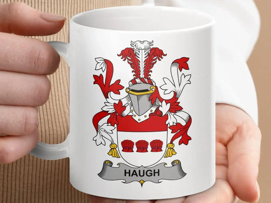 Historic Haugh Surname Irish Family Crest Mug - Celtic Ancestry Gifts