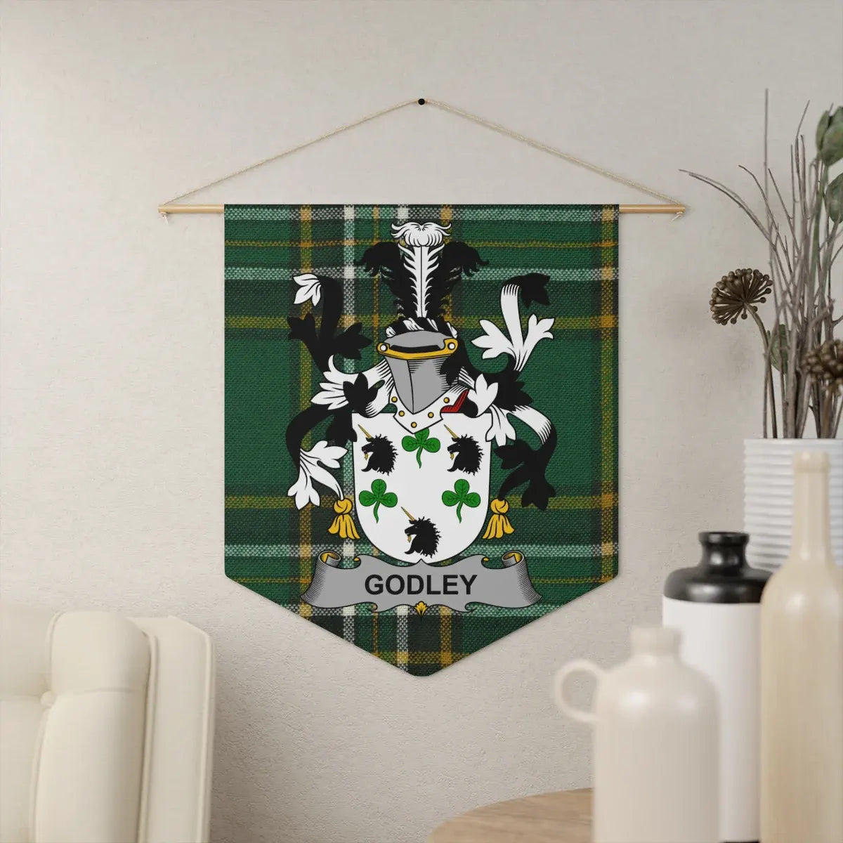 Godley Crest on Tartan Plaid Design Wall Hanging product type