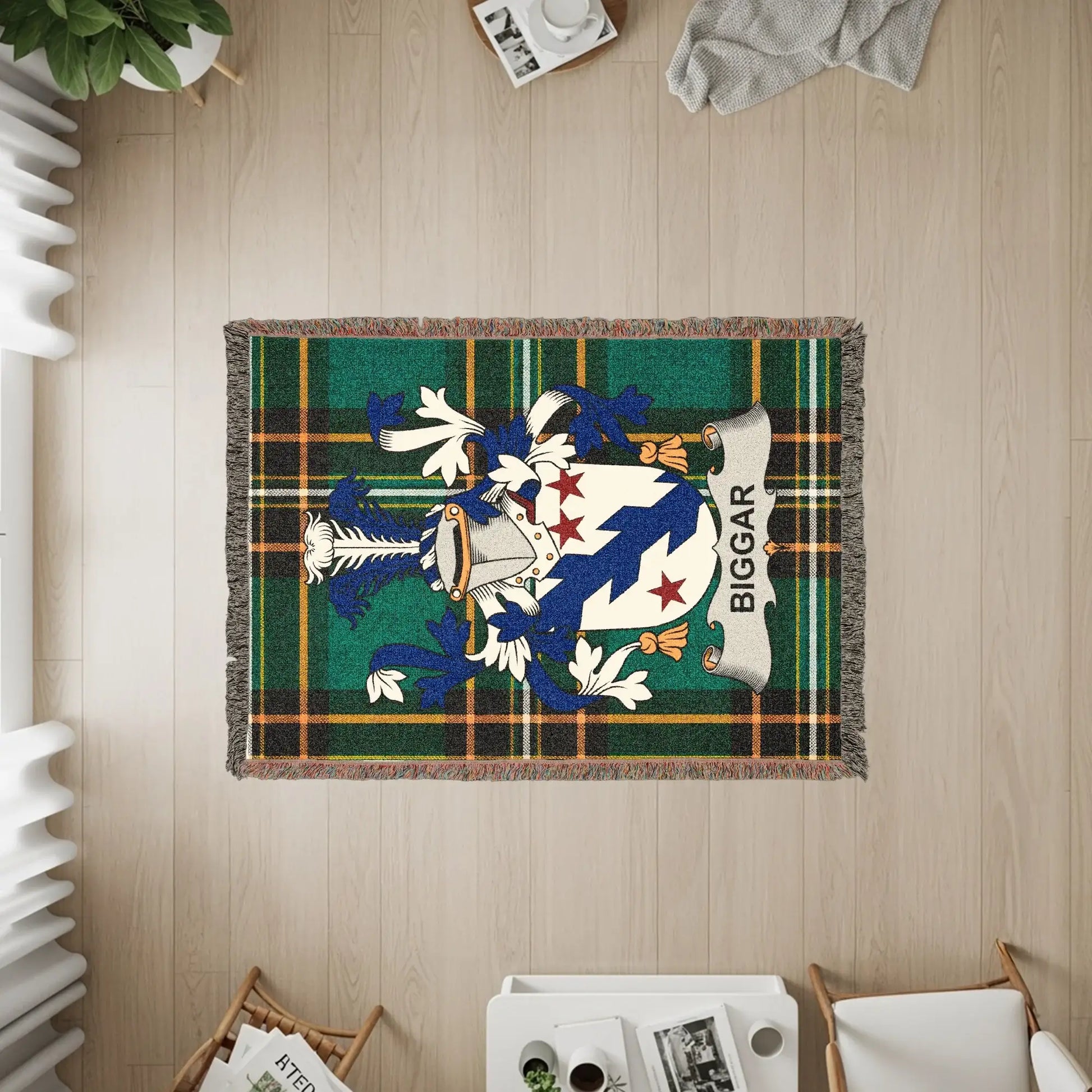 Biggar Tartan Clan Crest Green Plaid Throw product type