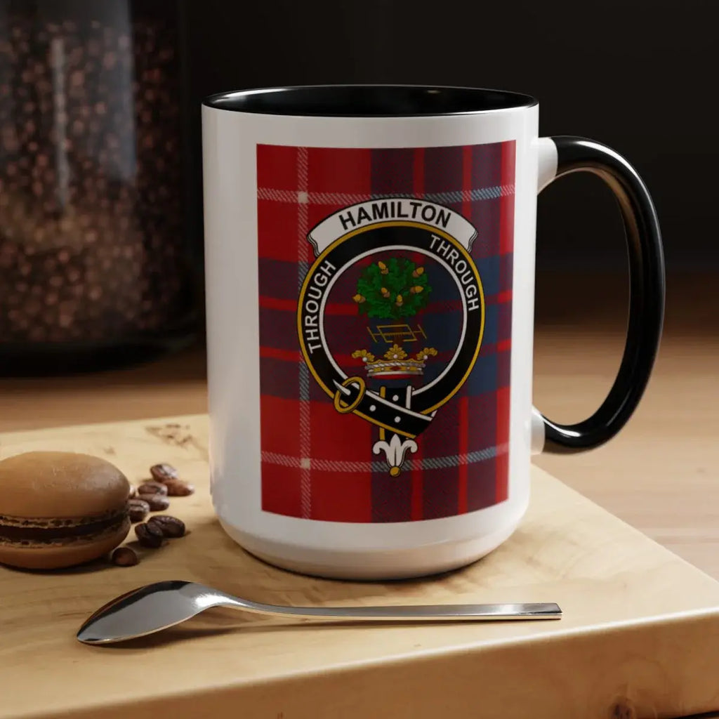 Hamilton Through tartan design coffee mug — clan crest on 11oz glossy ceramic