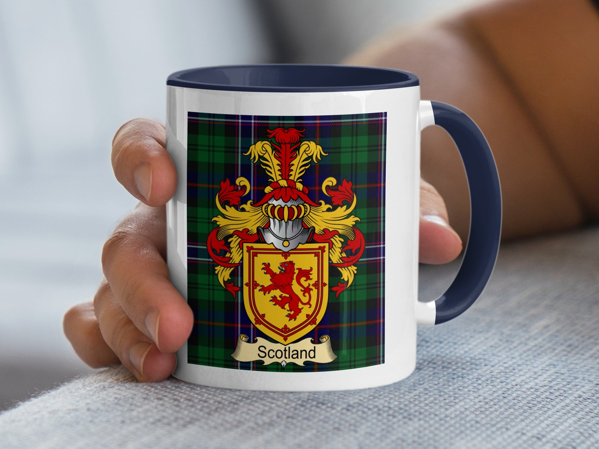 Mug with Scottish coat of arms and "Scotland" text.