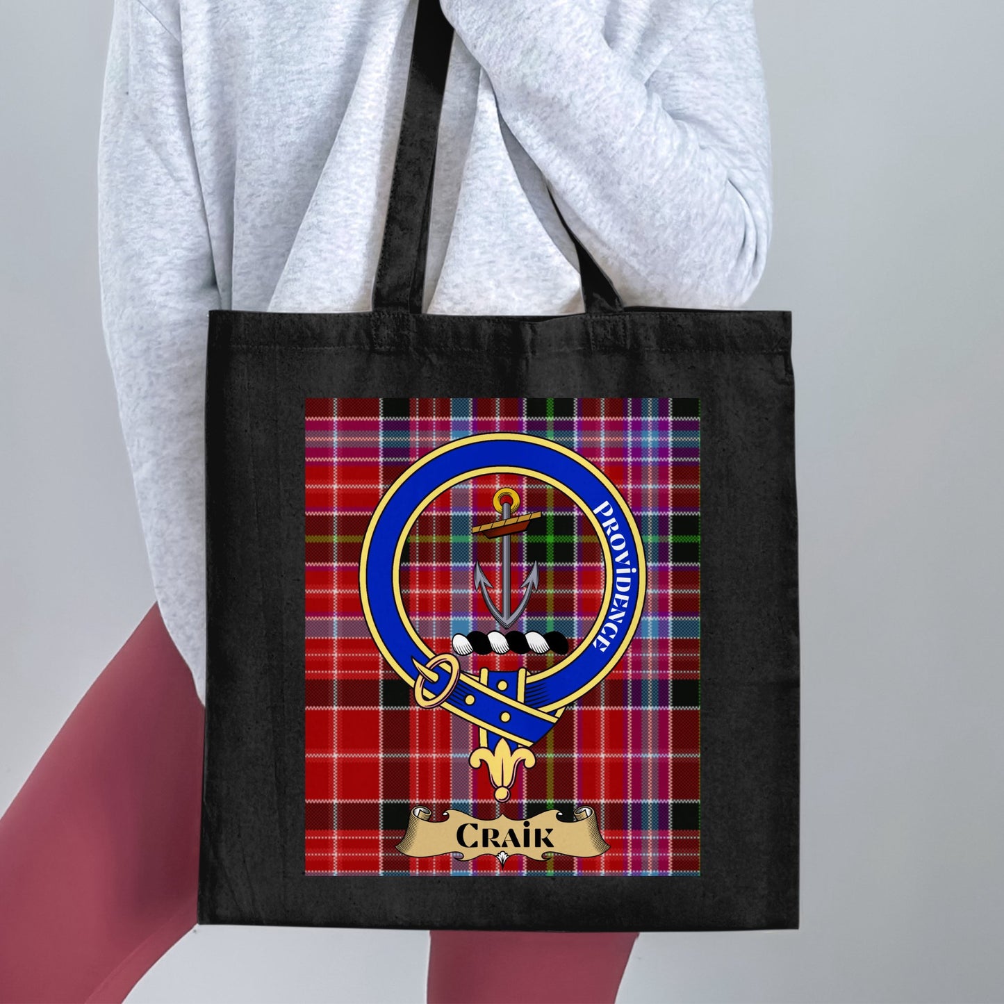 Craik Scottish Clan Crest Tartan Pattern Tote Bag - Living Stone Gifts