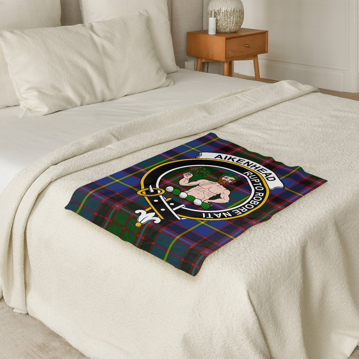 Scottish Clan Aikenhead Crest Tartan Throw Blanket - Living Stone Gifts