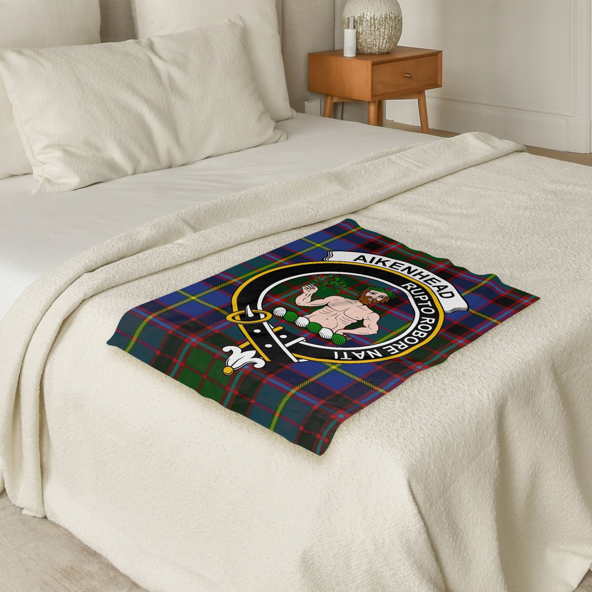 Scottish Clan Aikenhead Crest Tartan Throw Blanket - Living Stone Gifts