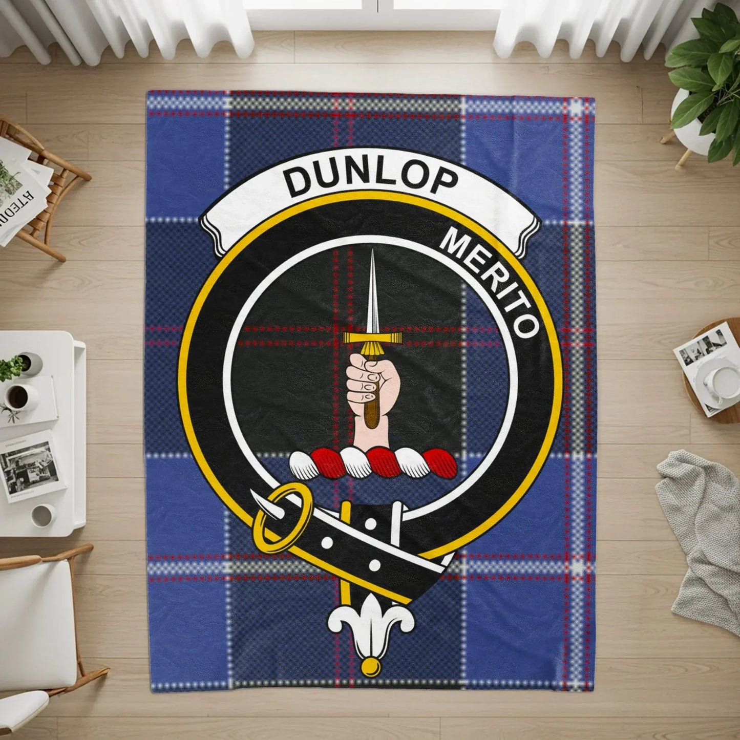 Clan Dunlop Tartan Blanket Merito Crest Decor product