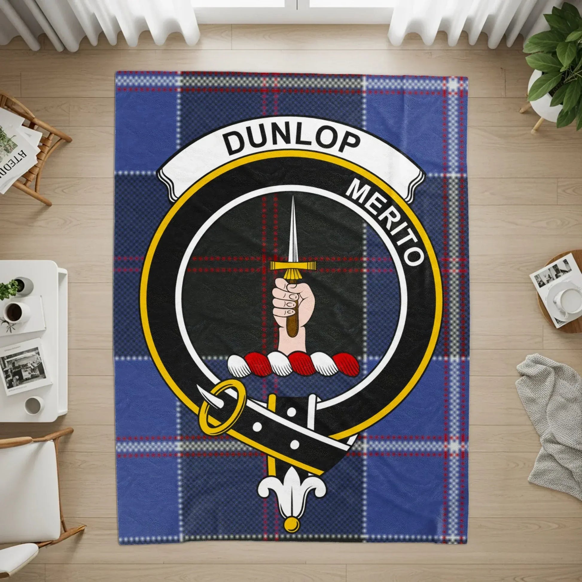 Clan Dunlop Tartan Blanket Merito Crest Decor product