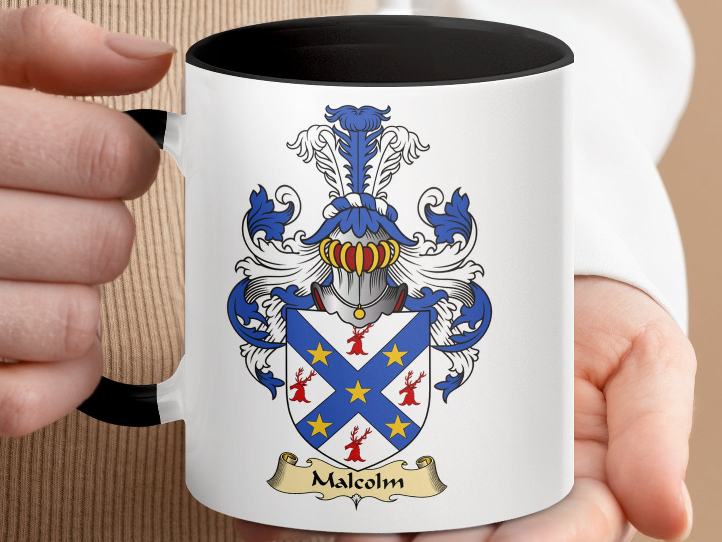 Malcolm Family Heritage Coat of Arms Emblem Mug - Living Stone Gifts