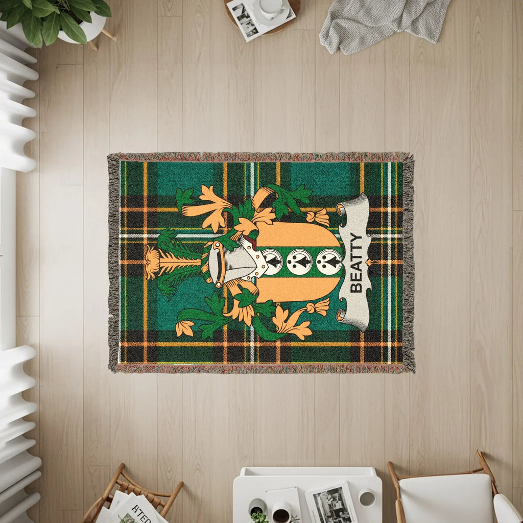 Beatty Clan Crest Tartan Green Weave Blanket product type