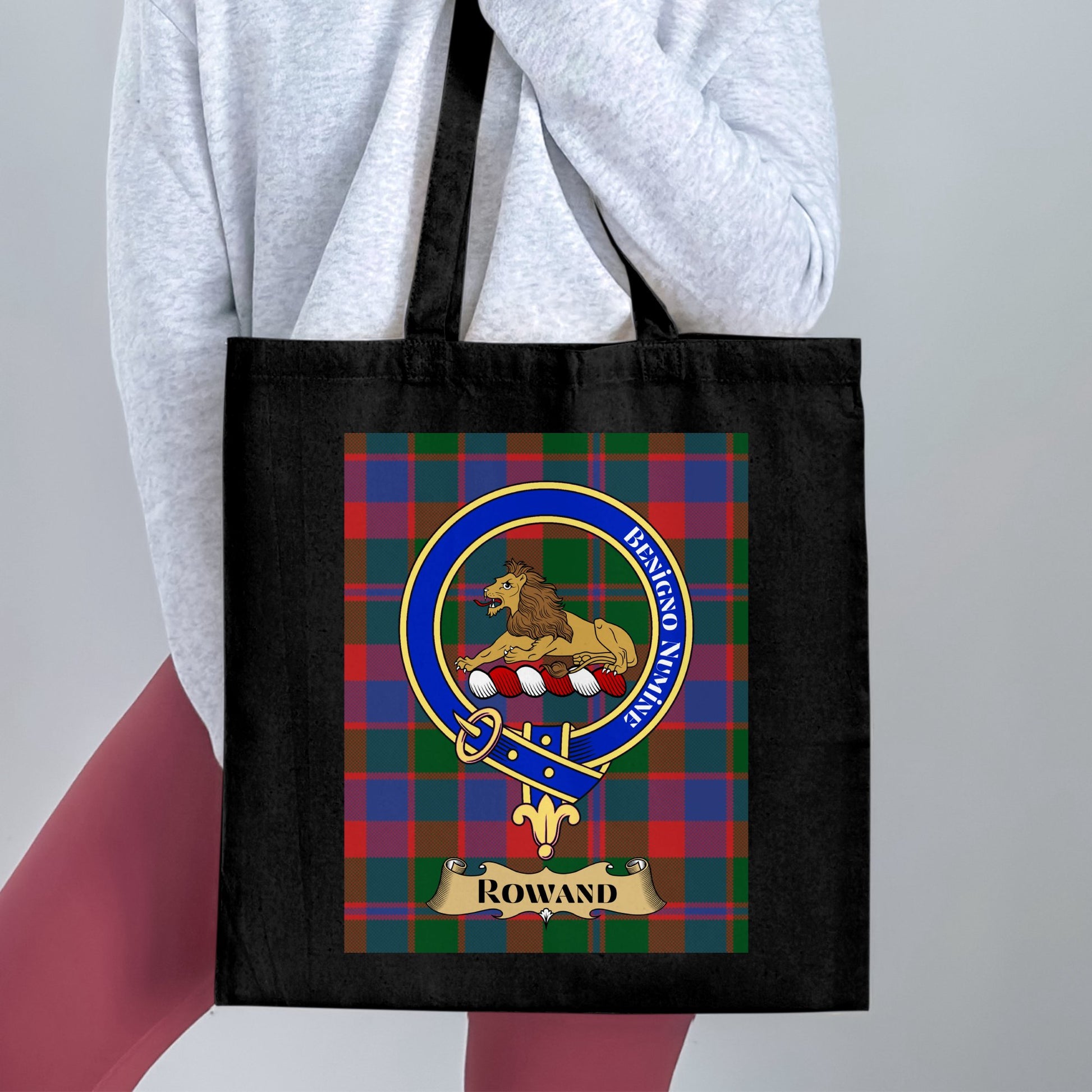 Scottish Clan Crest Tartan Background Rowand Tote Bag - Living Stone Gifts