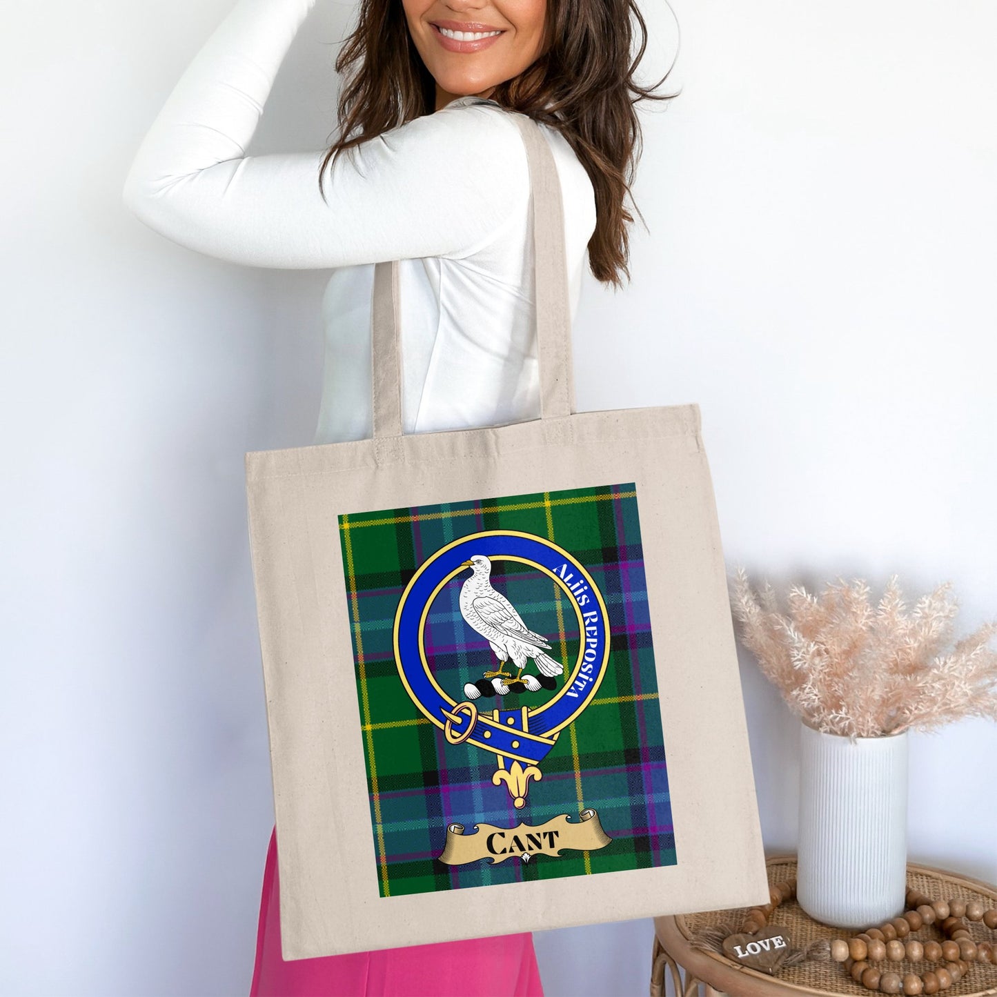 Cant Clan Scottish Crest and Tartan Tote Bag - Living Stone Gifts