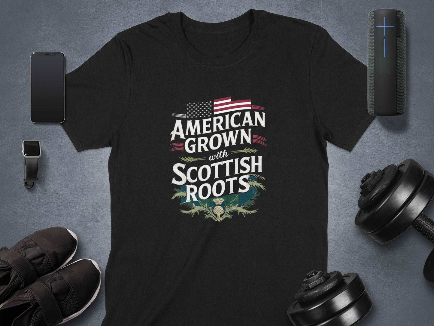 American Grown with Scottish Roots Patriotic T-Shirt - Living Stone Gifts