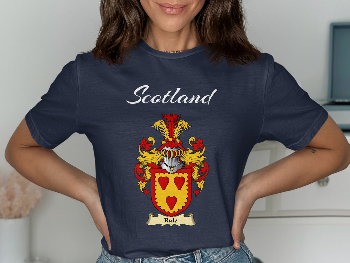 Rule Scottish family shield design on Navy T-shirt