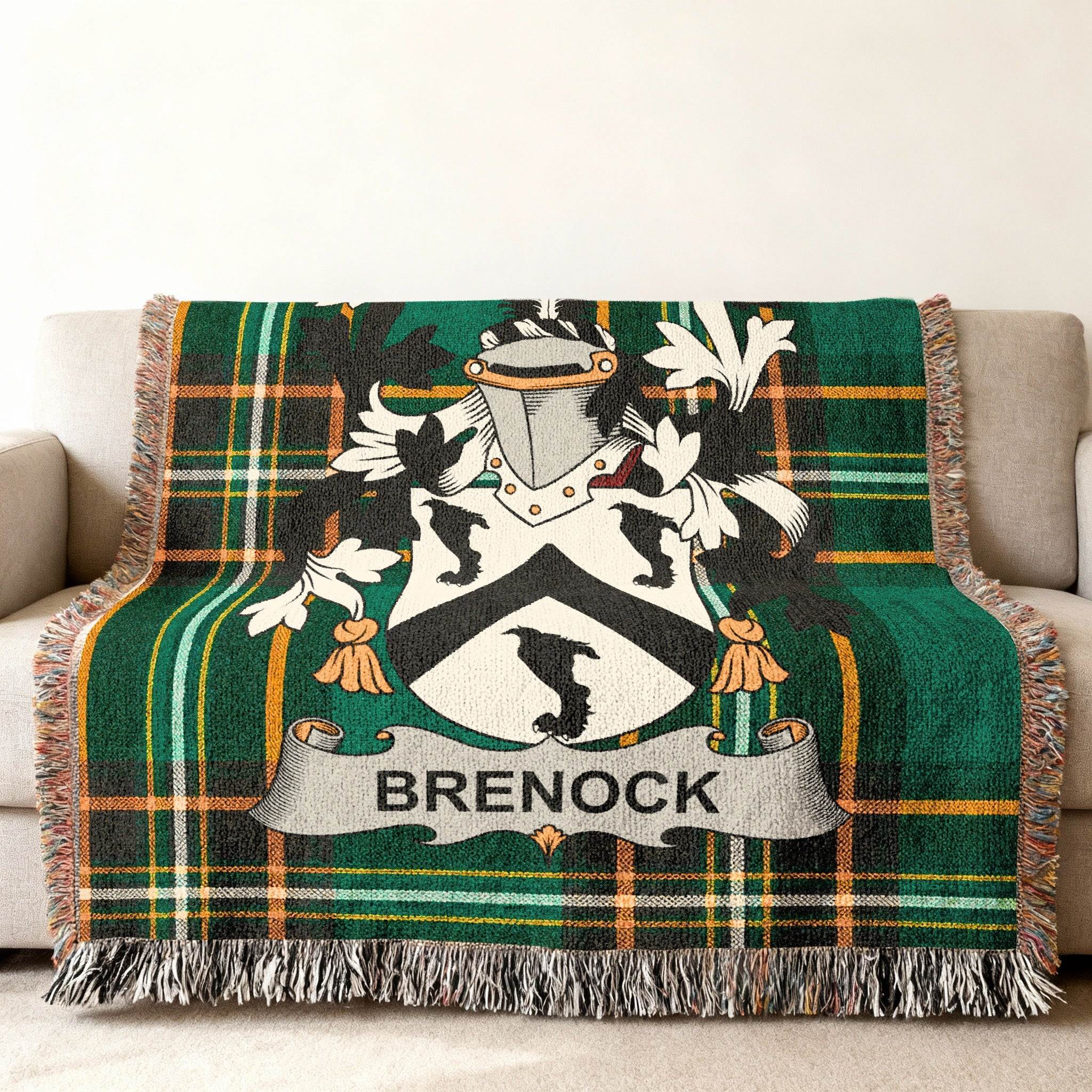 Brenock Clan Crest Tartan Plaid Fringed Throw Blanket product type
