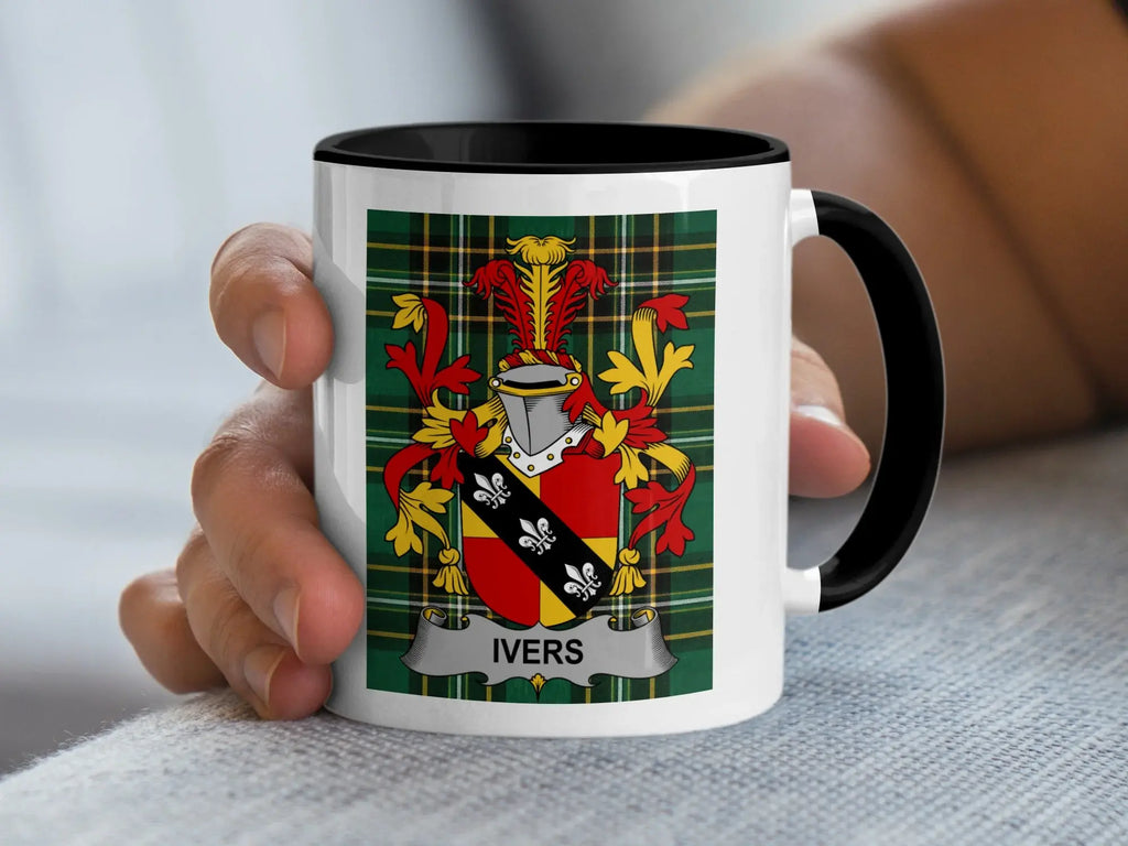Ivers Irish family crest black accent mug