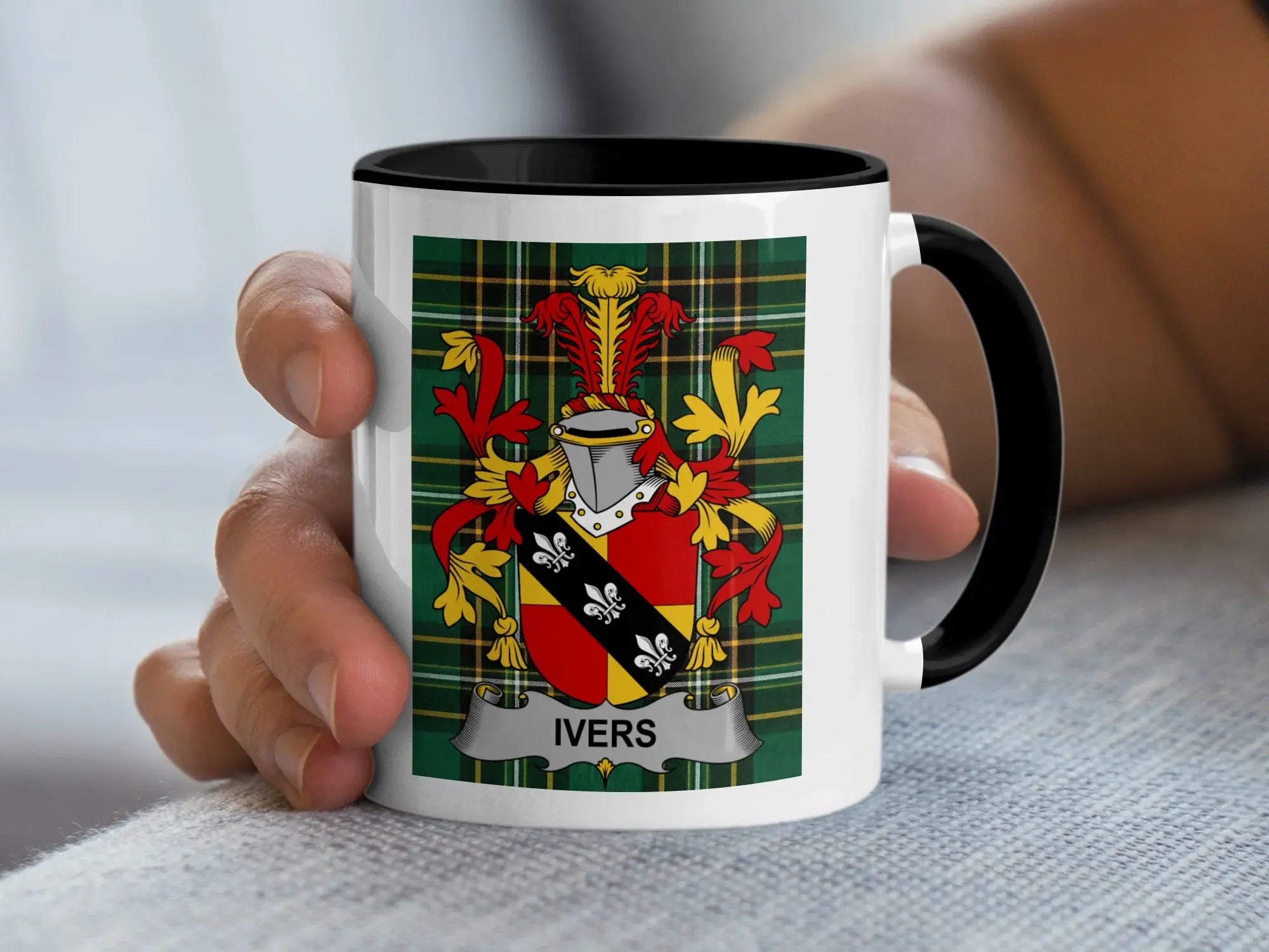 Ivers Irish family crest black accent mug