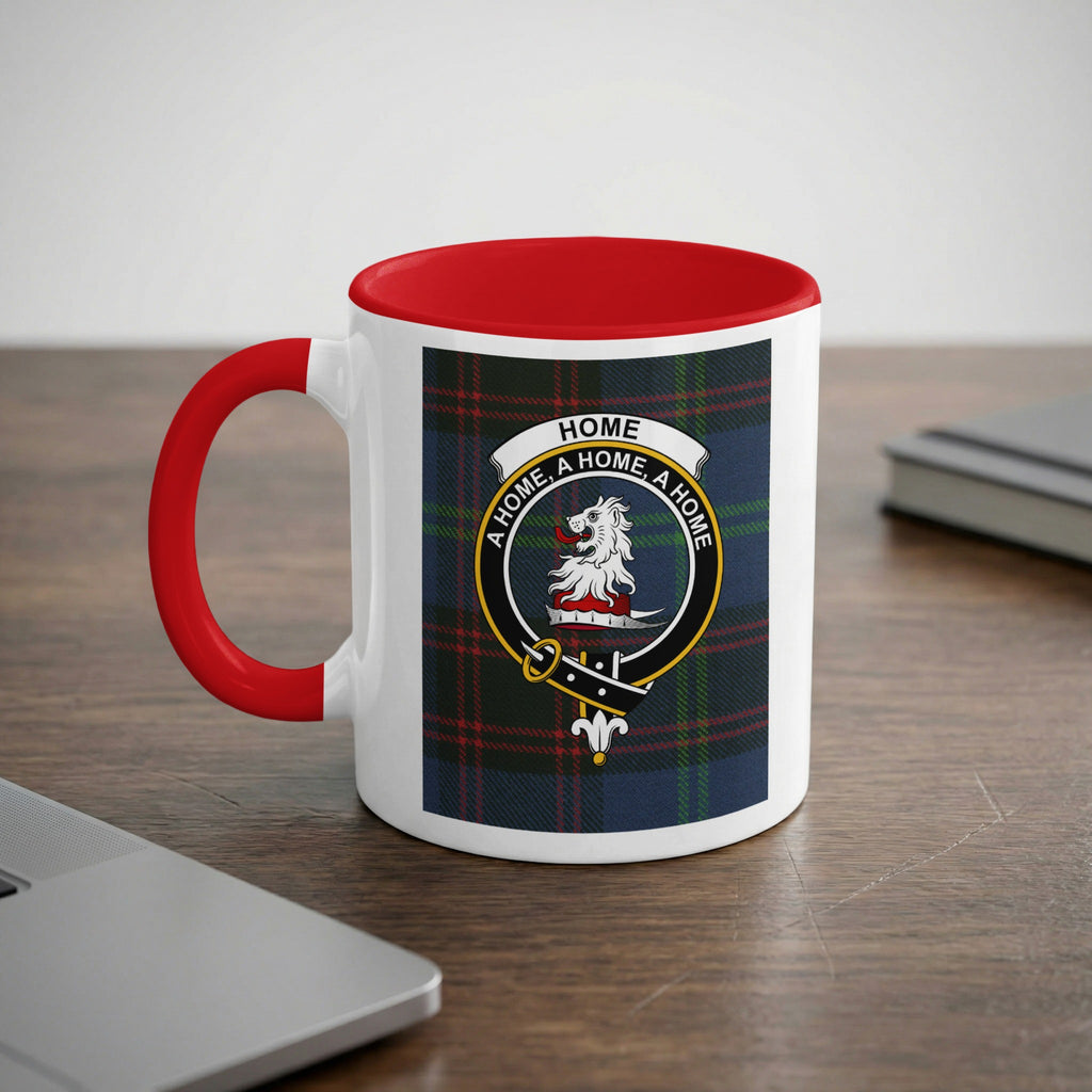 Home Scottish clan crest artwork on an 11 oz red accent mug with a tartan background