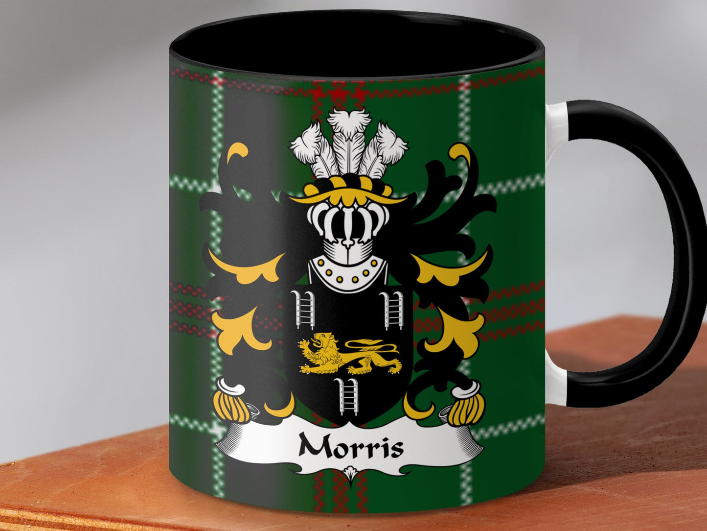 Morris Family Coat of Arms Welsh National Tartan Mug - Living Stone Gifts