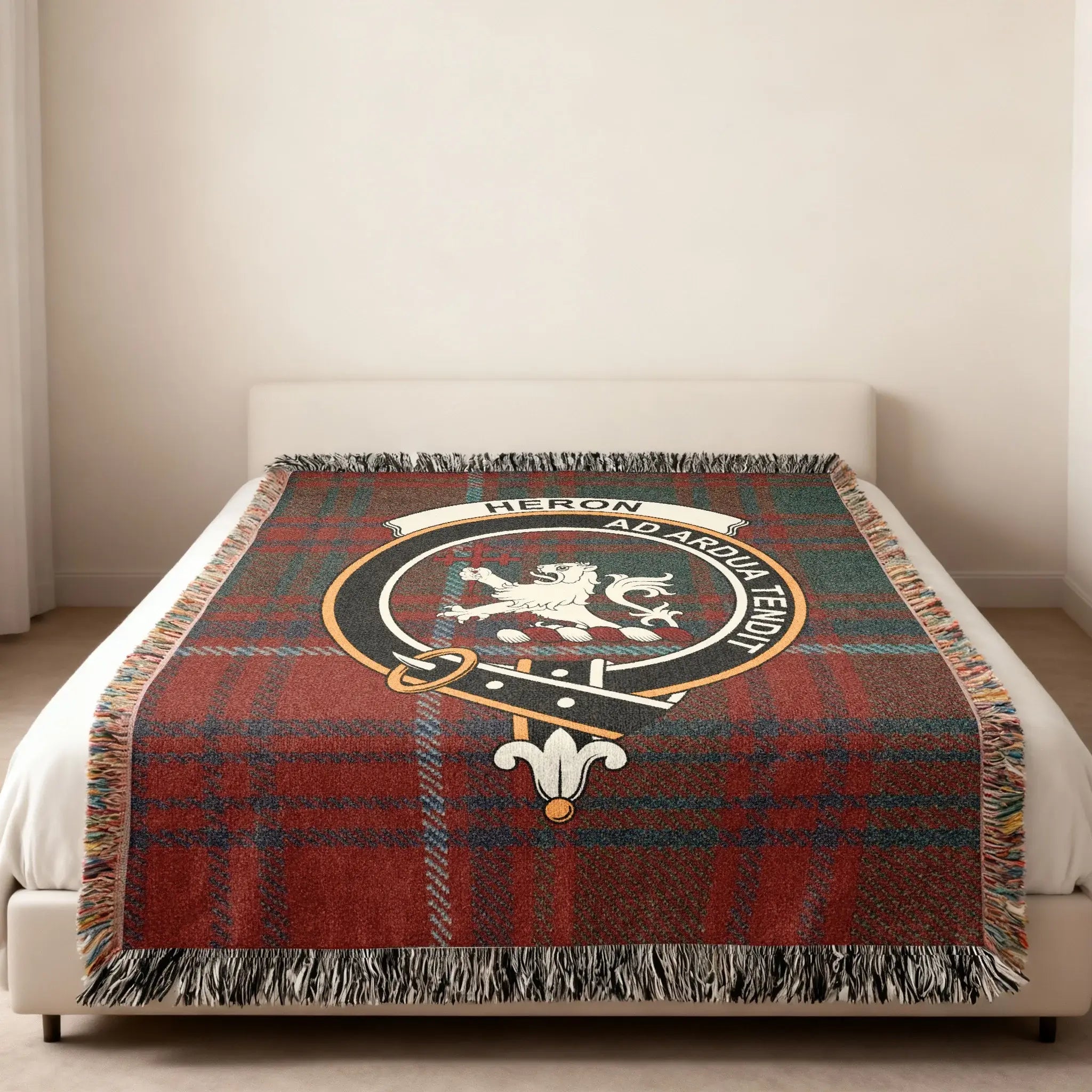 Heron Ad Ardua Tendit Plaid Fringe Edge Blanket