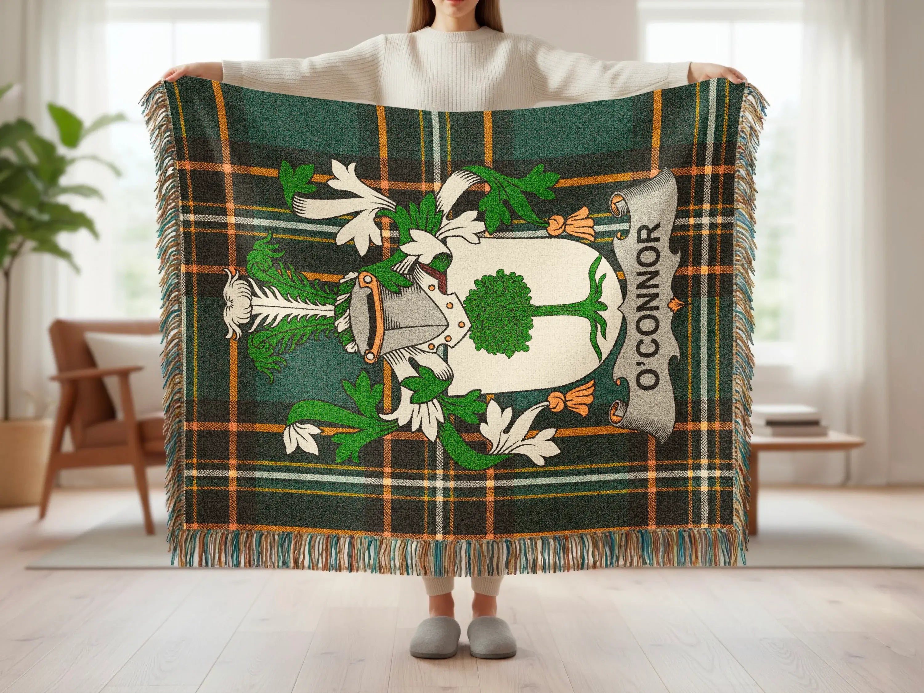 O'Connor Crest Green Plaid Throw Blanket product type