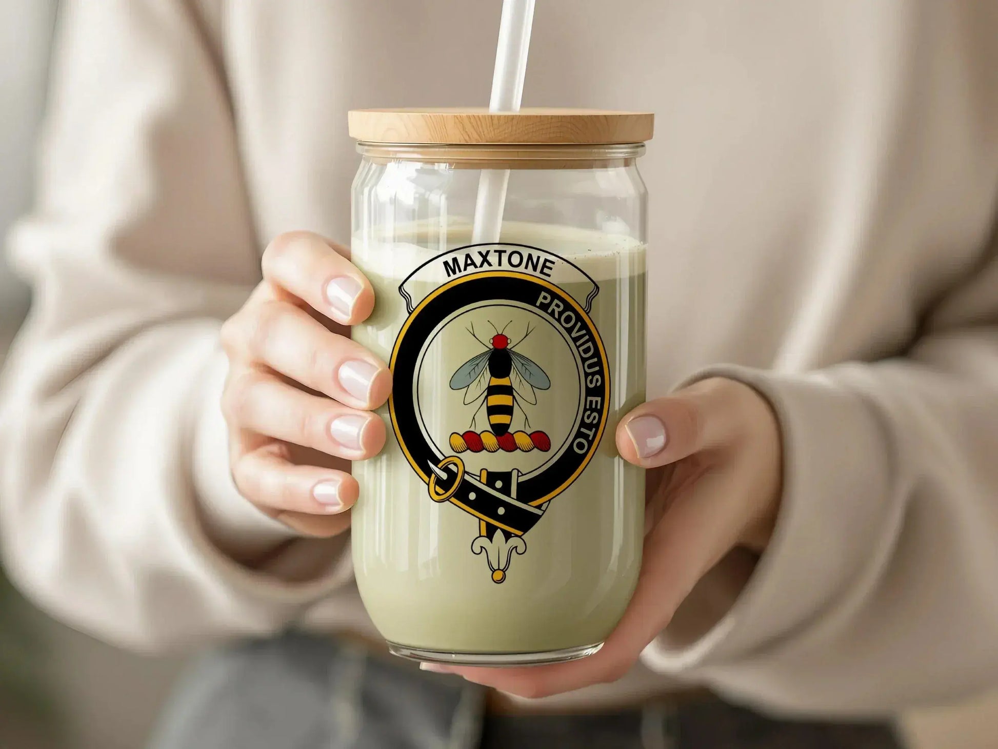 Maxtone Emblem Printed Bamboo Lid Glass Jar product