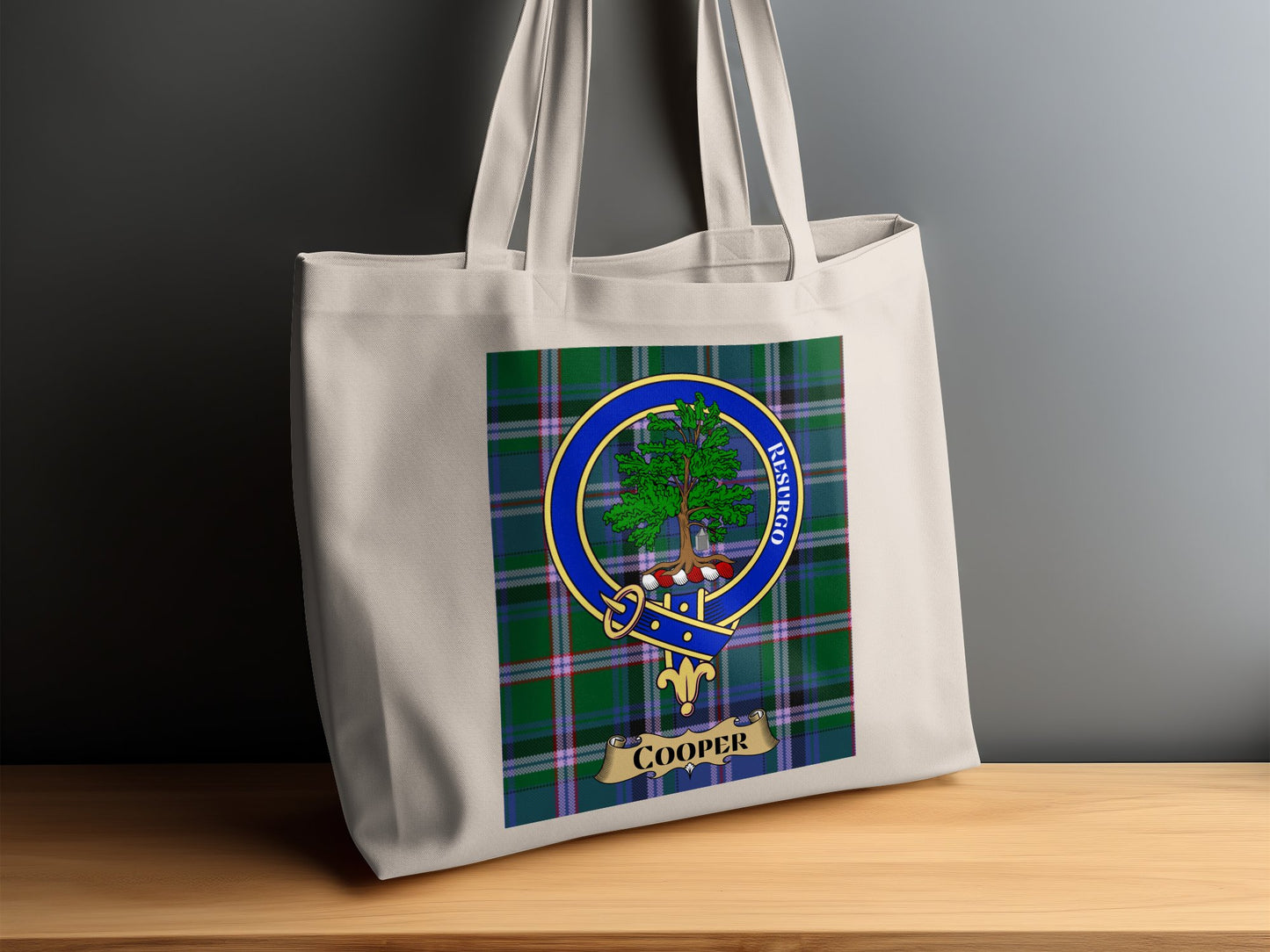 Cooper Clan Crest Resurgo Tartan Design Tote Bag - Living Stone Gifts