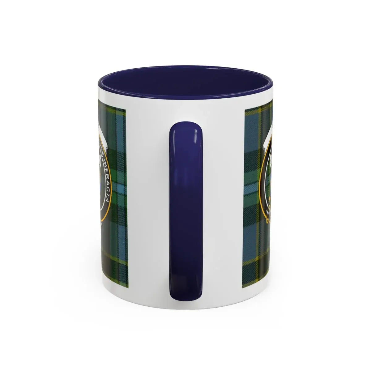 Blue and Green Plaid Mug with Custom Crest Design
