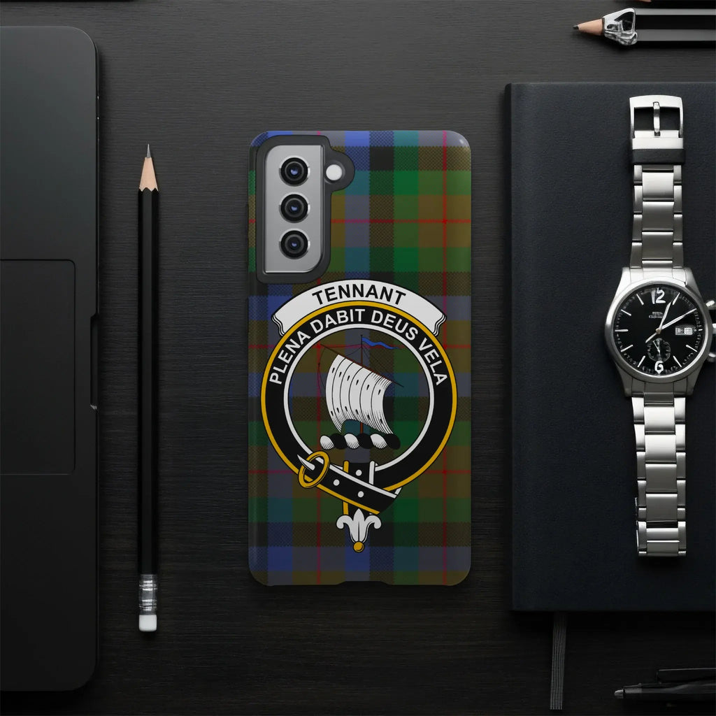 Tennant plena dabit deus vela clan crest phone case — tartan plaid, Samsung variant